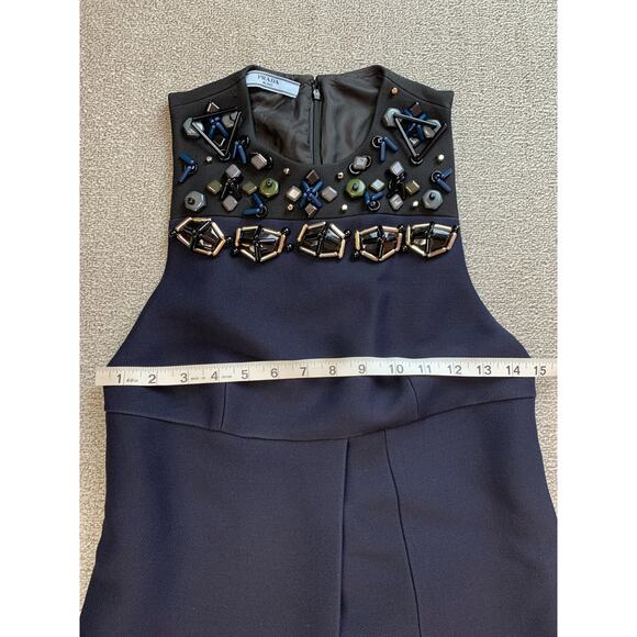 Prada Slit Dress Full Length Beaded Wool Silk Blend Navy Size EU 40 - Picture 6 of 11